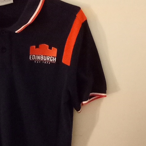 Men's Edinburgh United Kingdom polo shirt size M color dark blue orange - Picture 3 of 9
